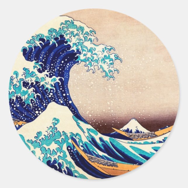 Adesivo Redondo Excelente Wave Off Kanagawa Japonês Woodblock Impr (Frente)