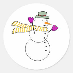 Adesivo Redondo Executando Snowman com Scarf no Vento
