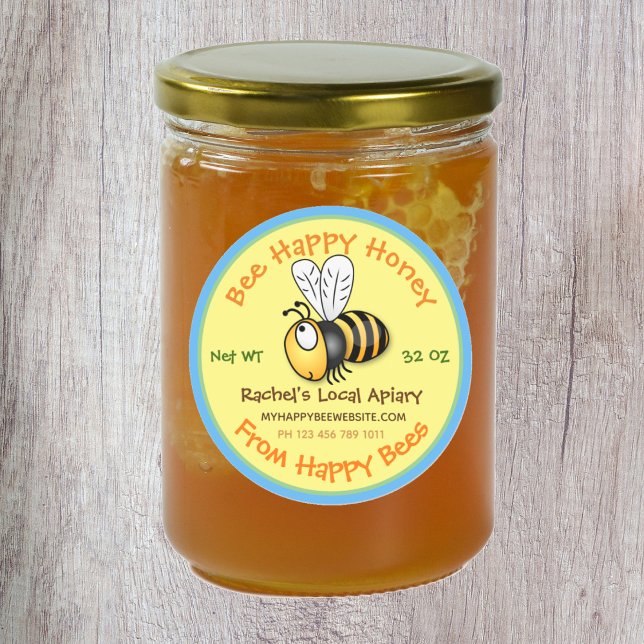 Adesivo Redondo Exemplar de desenho animado com o rótulo de apada  (Start a buzz with these cute bee honey labels to make your product shine.)