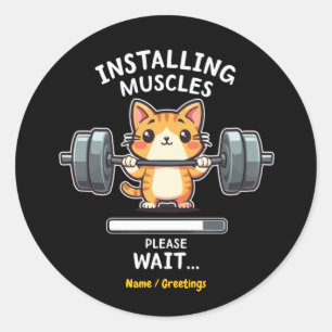 Adesivo Redondo Exercício de Gato Horrível de Levantamento de Peso