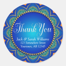 Adesivo Redondo Exótico Casamento Azul Laranja Favorito Obrigado S