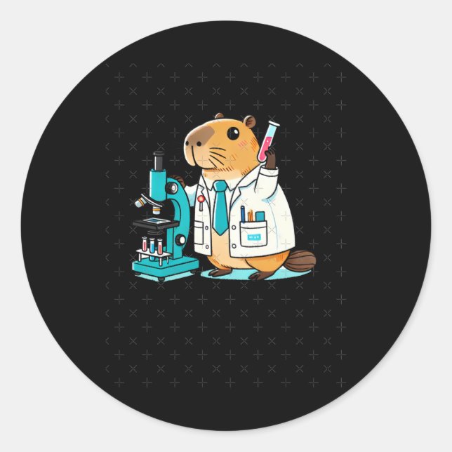 Adesivo Redondo Experimentos Científicos De Capybara No Laboratóri (Frente)