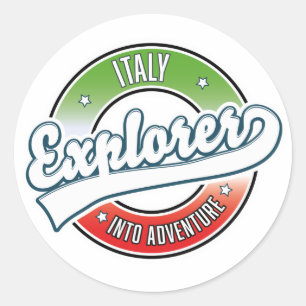 Adesivo Redondo Explorador italiano para o logotipo da aventura. c