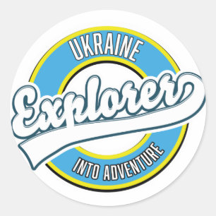 Adesivo Redondo Explorador ucraniano para o logotipo de aventura.