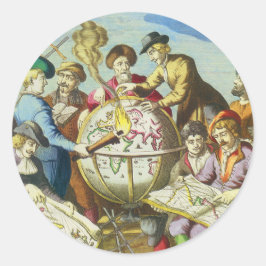 Adesivo Redondo Exploradores Vintage com Mapa do Globo Antigo, 154