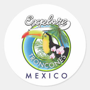 Adesivo Redondo Explore Troncones México logotipo retrô Caneca de 