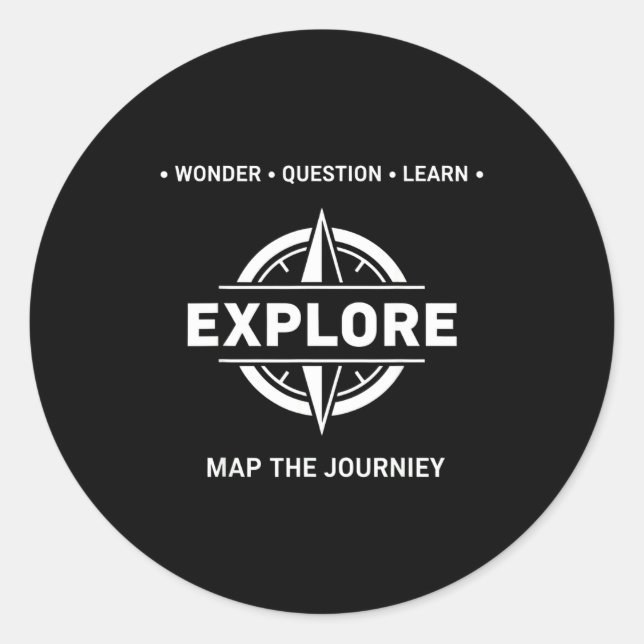 Adesivo Redondo Explore Wonder Question Learn Map The Journey  (Frente)