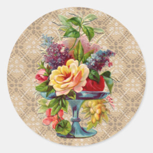 Adesivo Redondo Exposição floral Textured do vintage