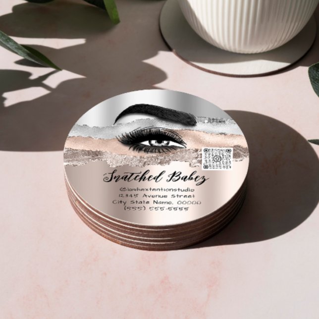 Adesivo Redondo Extensão de traços Cosméticos Logotipo QR (Criador carregado)