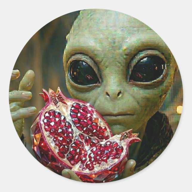 Adesivo Redondo Extraterrestre  Alien e Romã   (Frente)
