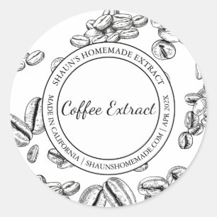 Adesivo Redondo Extrato de café Esboço moderno rótulo