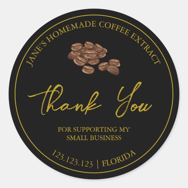 Adesivo Redondo Extrato simples de café caseiro Obrigado Rótulo (Frente)