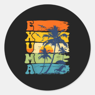 Adesivo Redondo Exuma Bahamas Retro Palm Tree Beach Vacatio Summer