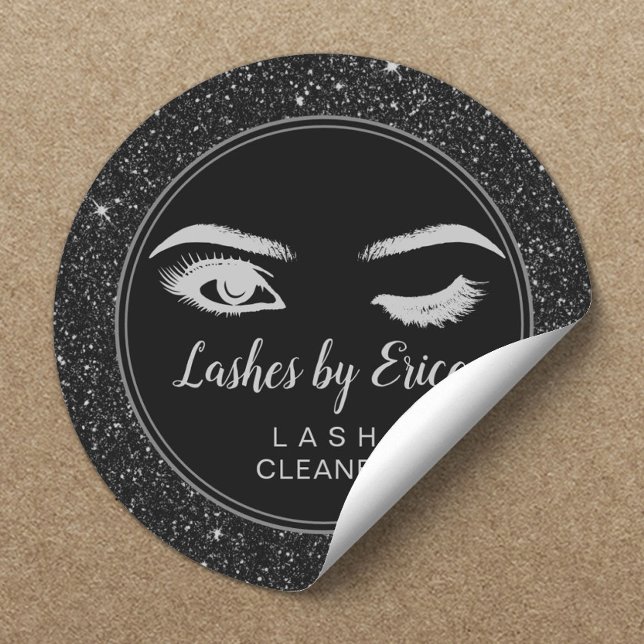 Adesivo Redondo Eyelash Extensões Lash Limpa Glitter Preto Chic (Criador carregado)