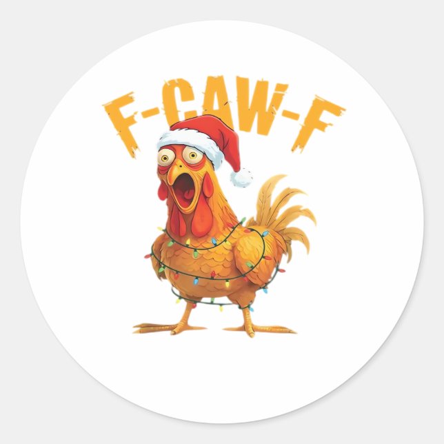 Adesivo Redondo F-Caw-F Christmas Funny Chicken Christmas Essentia (Frente)