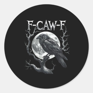 Adesivo Redondo F-Caw-F Corvo Lua Gótico Halloween Corvo Pássaro A