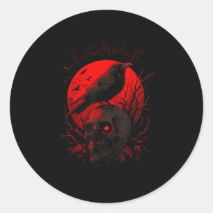 Adesivo Redondo F-Caw-F Corvo Pássaro Engraçado Lua Vermelha Gótic