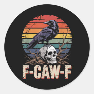 Adesivo Redondo F-caw-f Crow Raven Skull Gótica Vintage Sol Floral