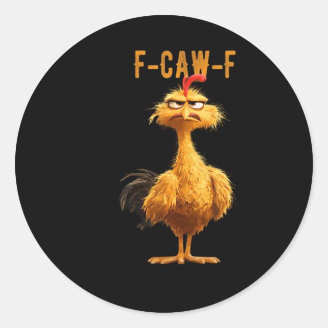 Adesivo Redondo F-Caw-F Frango Clássico Estilo Retro (Frente)