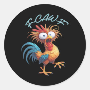 Adesivo Redondo F Caw F Humor de Galinha Estilo Retro