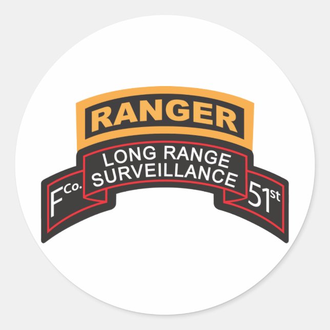 Adesivo Redondo F Co 51rua Infantaria LRS Scroll, Ranger Tab (Frente)