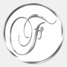 Adesivo Redondo F Monograma Faux Silver Envelope Ou Favor Seal