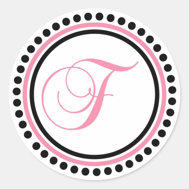 Adesivo Redondo F Monograma (Rosa claro/Círculo Ponto Negro) (Frente)