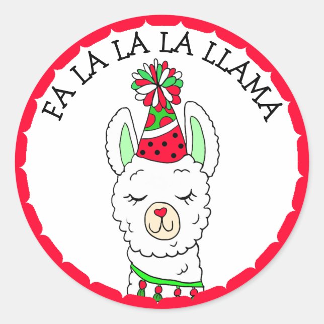 Adesivo Redondo Fa la la la lama Feliz Natal (Frente)
