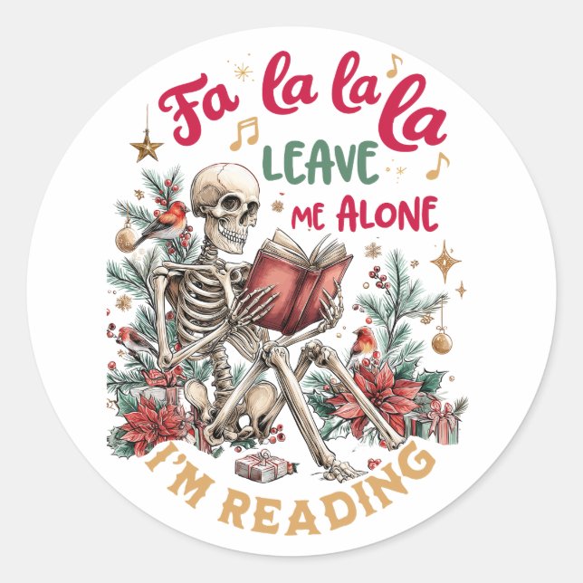 Adesivo Redondo Fa La La La Leave Me Alone I'm Reading  (Frente)