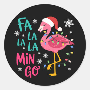 Adesivo Redondo Fa La La La Mingo Natal Flamingo Rosa Amante