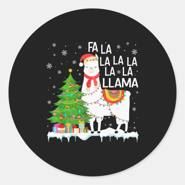Adesivo Redondo Fa La La Llama Christmas Funny Xmas Pajamas Animal (Frente)