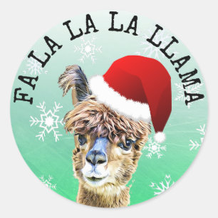 Adesivo Redondo Fa La La Llama Funny Alpaca Natal