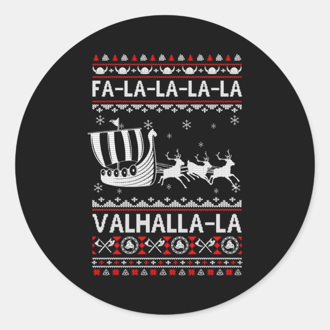 Adesivo Redondo Fa La La Valhalla Viking Ship Christmas Xmas Ugly  (Frente)