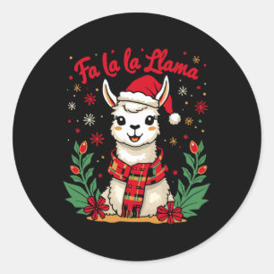 Adesivo Redondo Fa La Llama Funny Llama Christmas Alpaca Animal