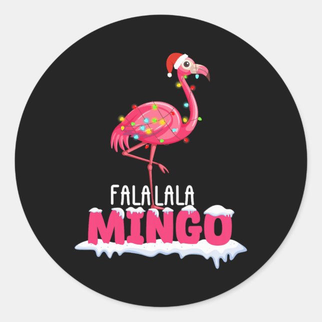 Adesivo Redondo Fa La Mingo Flamingo Natal Bonito Chapéu Vermelho  (Frente)