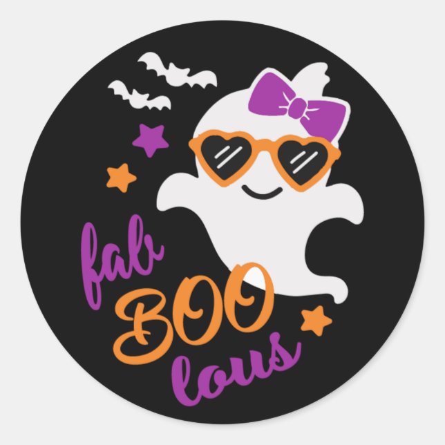Adesivo Redondo Fab Boo Lous Halloween Ghost Cute Moderno (Frente)