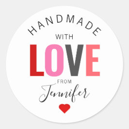 Adesivo Redondo Fabricado À Mão Com Nome De Coração Vermelho Com D