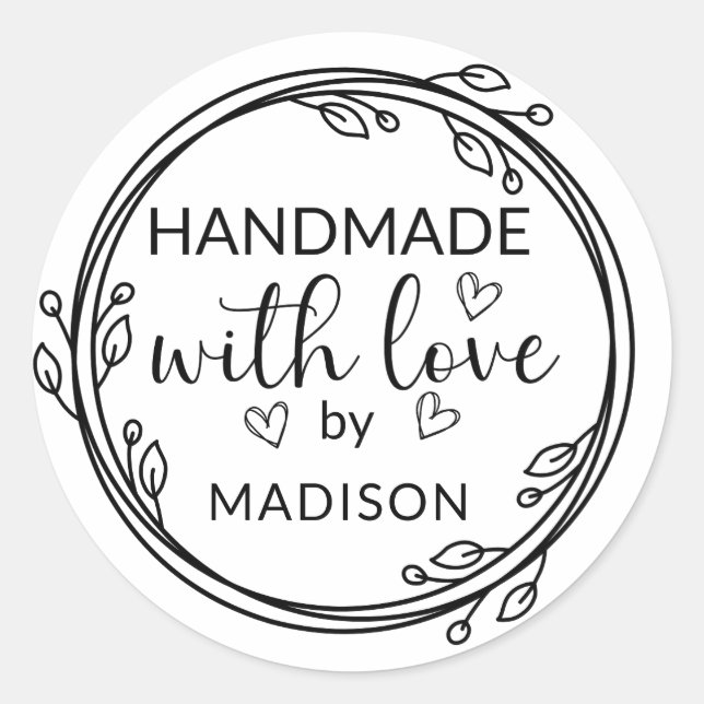 Adesivo Redondo Fabricado à mão com nome personalizado de amor (Frente)