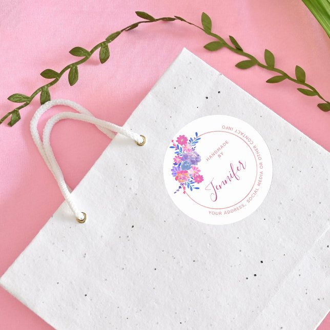 Adesivo Redondo Fabricado à mão por você Nome personalizado e Info (Criador carregado)