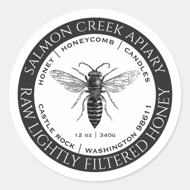 Adesivo Redondo Fabricado Por Abelhas Rainha Abelha Raw Raw Rótulo (Frente)