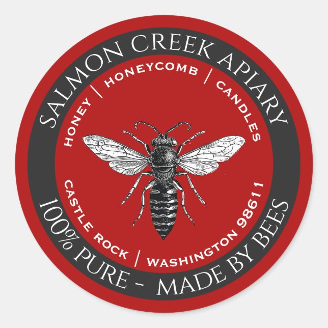 Adesivo Redondo Fabricado Por Abelhas, Rainha De Abelhas, Logotipo (Frente)