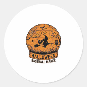 Adesivo Redondo Fabricante de Basebol de Halloween Bruxa Voadora L