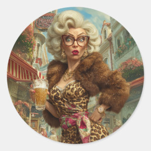 Adesivo Redondo Fabulosa Atitude de Senhora Leopardo