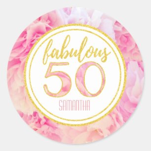 Adesivo Redondo Fabuloso 50º aniversário, Dourado brilho rosa