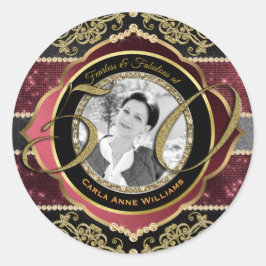 Adesivo Redondo Fabuloso na Foto de 50 Diamantes Ruby Dourados