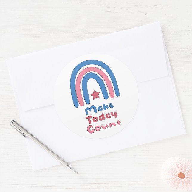 Adesivo Redondo Faça com que hoje contem arco-íris azul e rosa (Envelope)