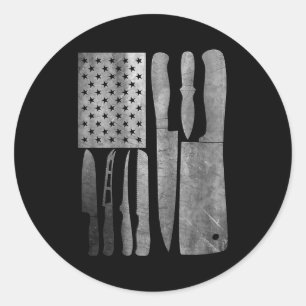 Adesivo Redondo Faca de Chef Engraçada Design Bandeira Americana P