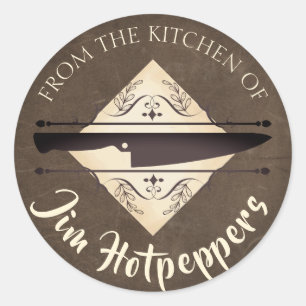 Adesivo Redondo Faca de couro dos cozinheiros chefe do falso da
