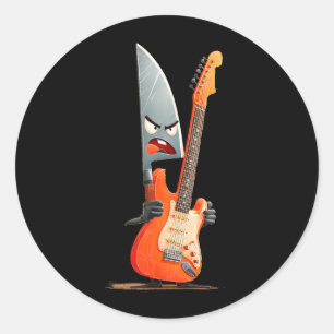 Adesivo Redondo Faca de cozinha engraçada com fantasia de guitarra