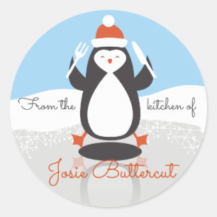 Adesivo Redondo Faca de garfo de pinguim Natal da cozinha de